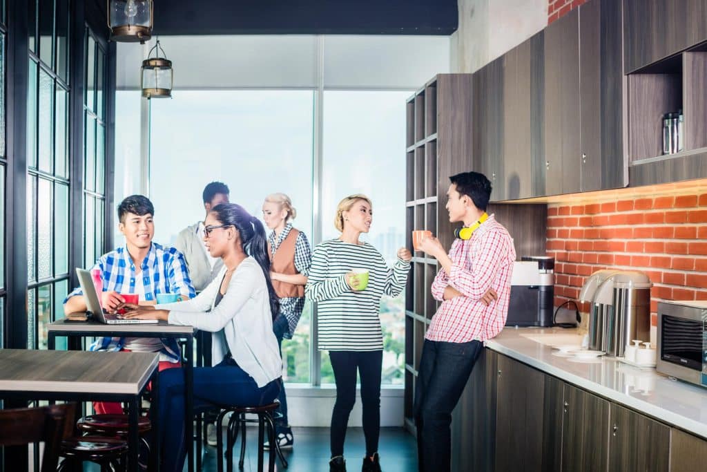 happy employees in break room